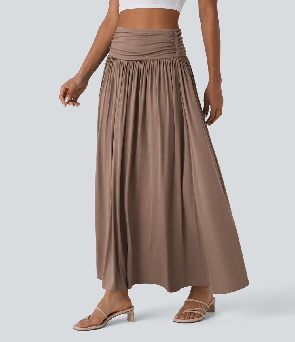 Jupe longue fluide froncée taille haute