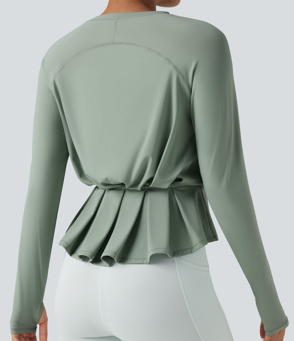 Haut de sport yoga SoftlyZero™ Airy col rond manches longues avec passe-pouces plissé effet frais InstantCool, protection solaire UPF50+
