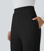Halara Flex™ Pantalon tailleur taille haute, poches latérales, léger évasé, en tissu micro gaufré