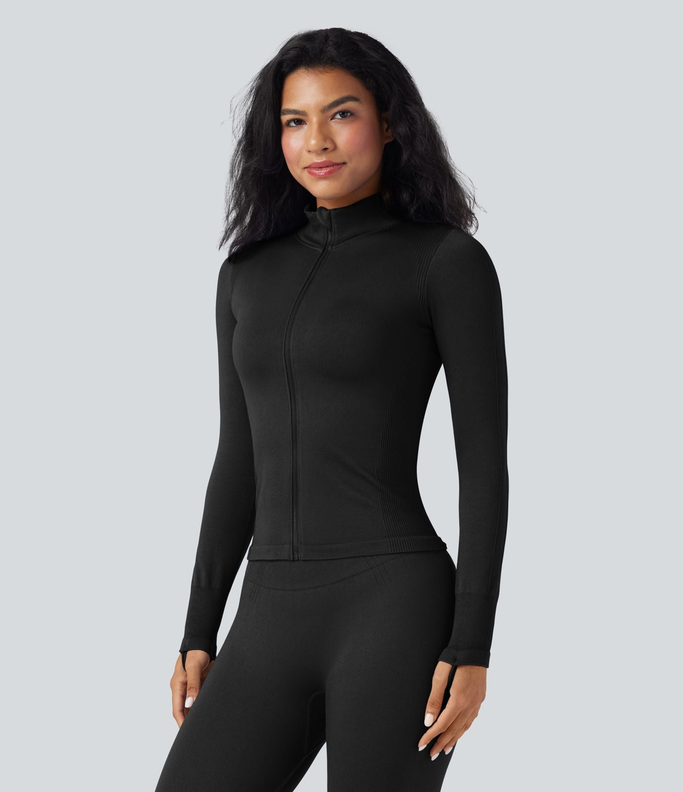 Veste yoga col montant à manches longues avec passants pouces sans couture OneForm Seamless Flow