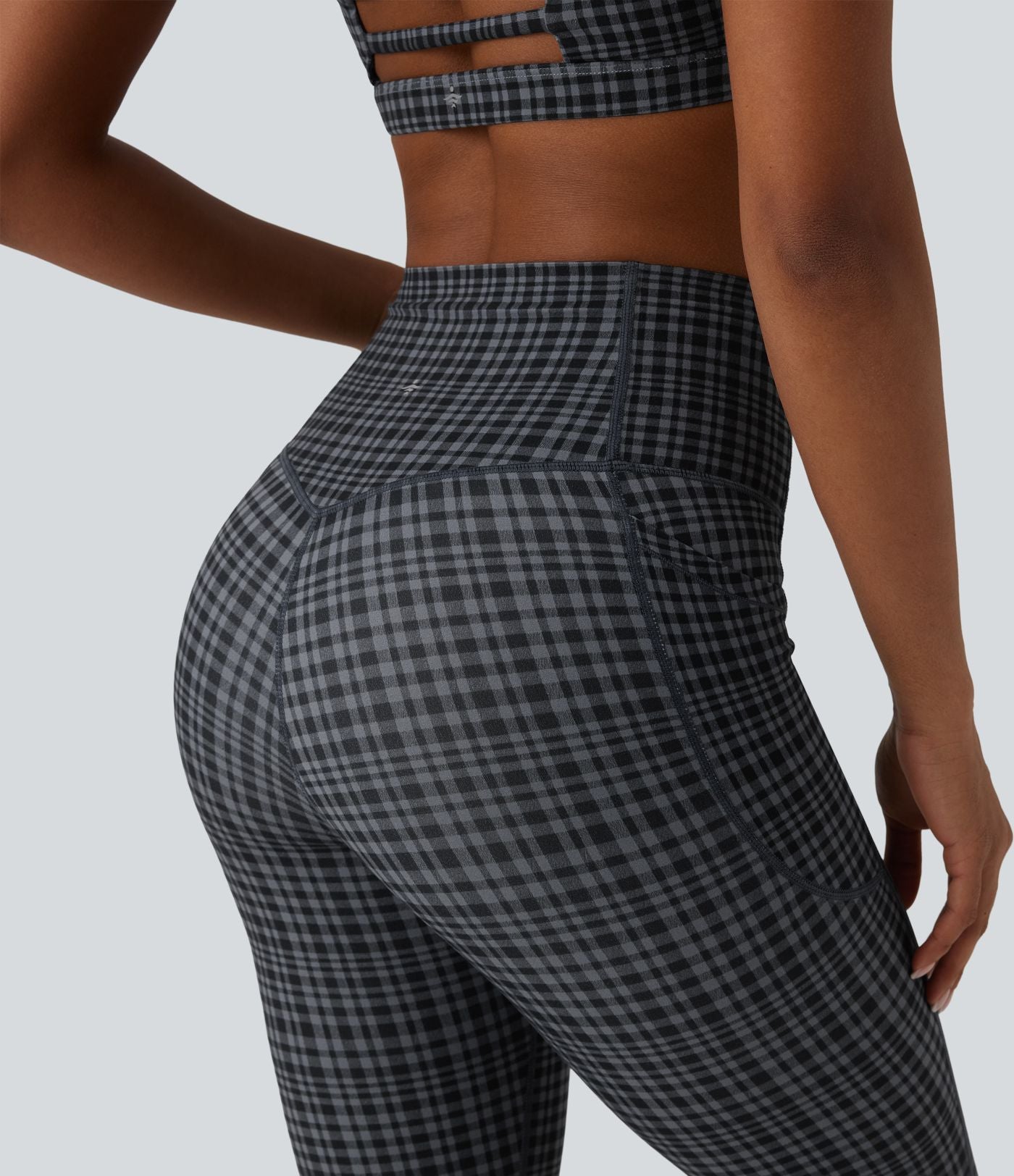Legging de running Halara UltraSculpt™ gainant taille haute imprimé à carreaux avec poches