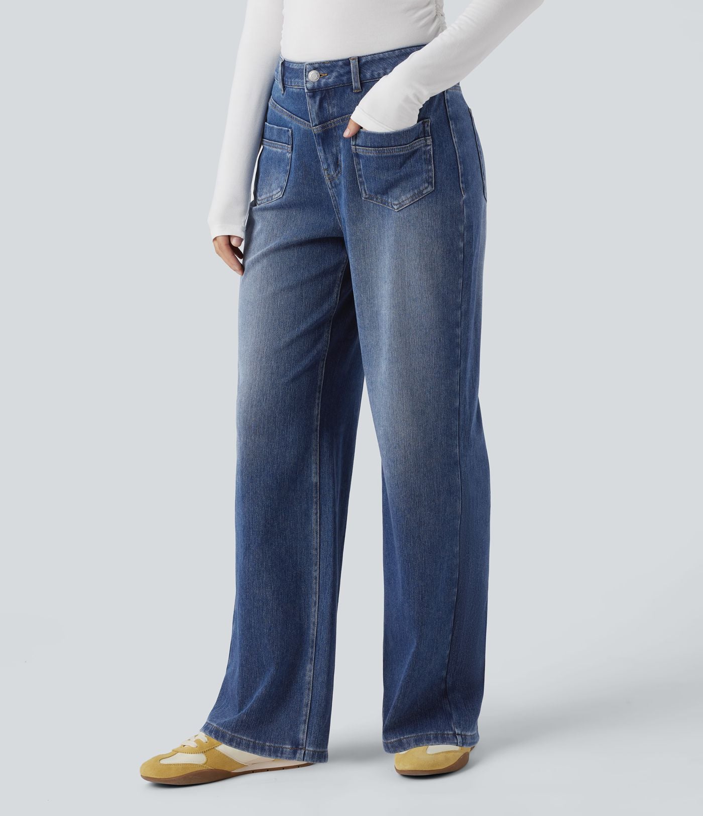 Halara Flex™ Jean coupe droite décontracté taille mi-haute avec poches