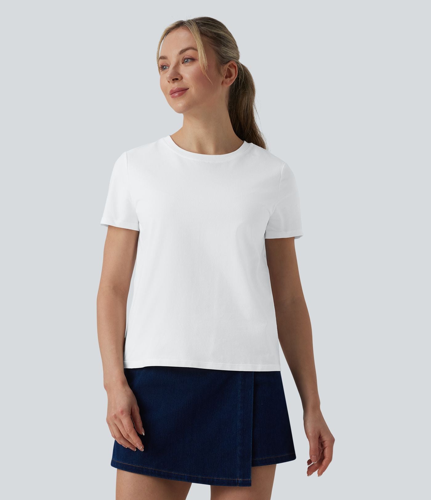 T-shirt casual ample col rond manches courtes en coton