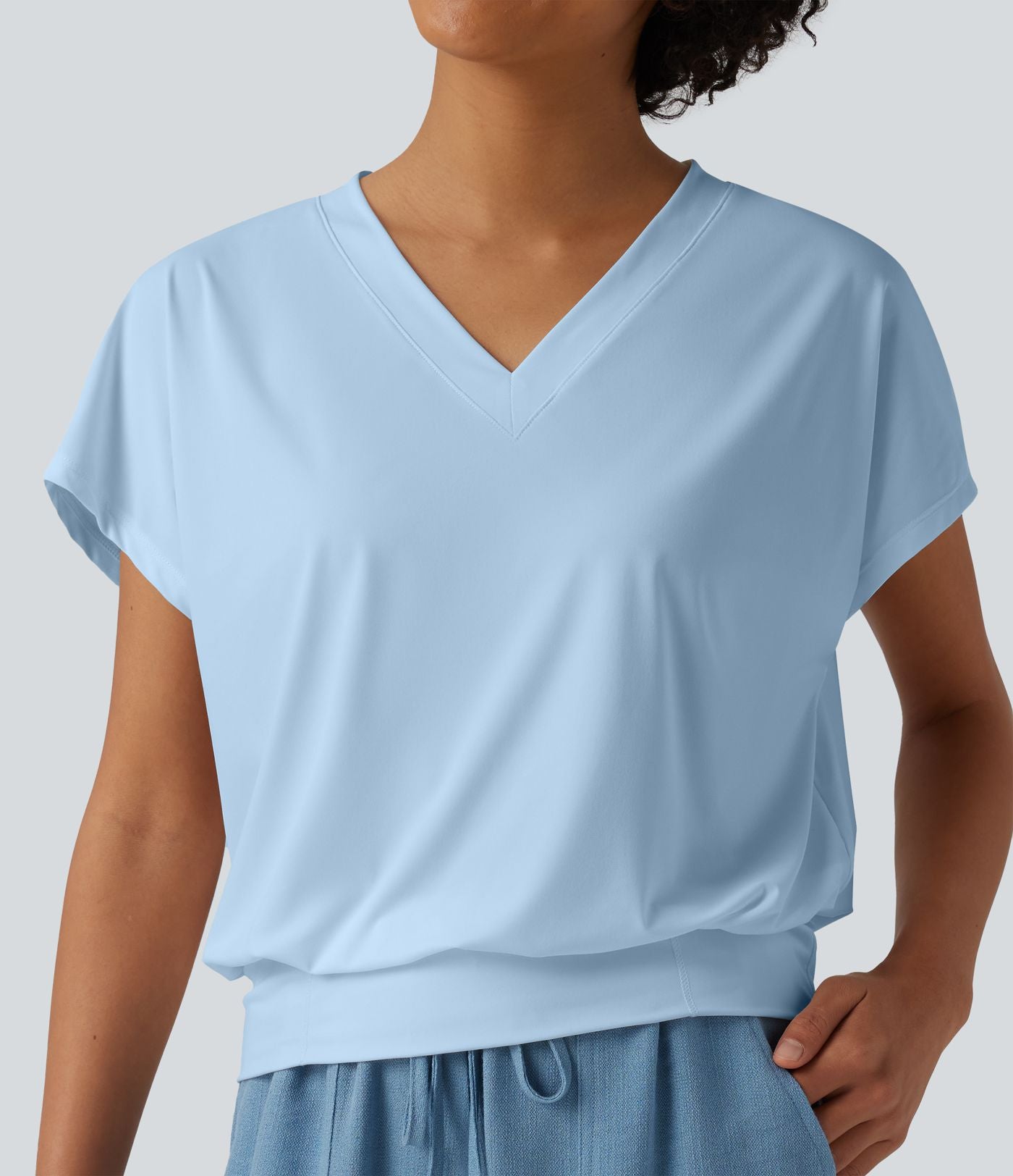 Haut de sport yoga oversize col V à manches courtes effet frais InstantCool à séchage rapide