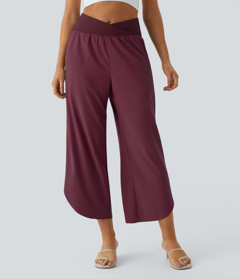 Breezeful™ Pantalon Fluide Vacances Séchage Rapide Taille Haute Croisée Poches Latérales Plissées Fente