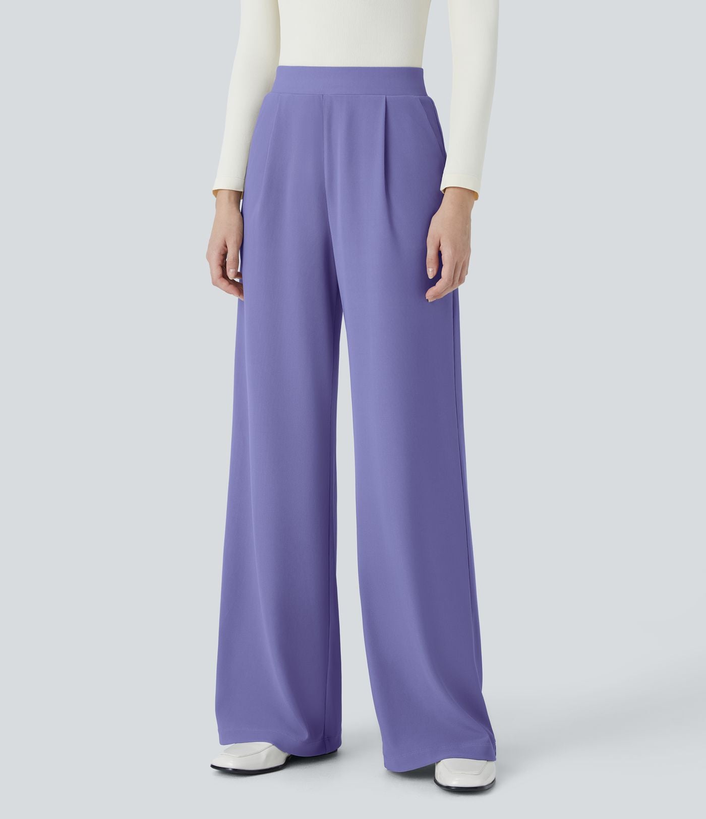 Halara Flex™ Pantalon Tailleur Évasé à Taille Haute Sculptant la Silhouette avec Poches Latérales Micro Waffle
