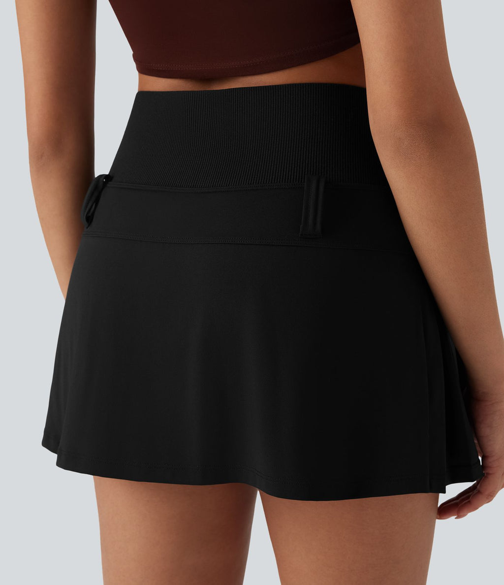 Jupe mini plissée 2-en-1 Softlyzero™ séchage rapide taille haute avec poche - Réversible devant et dos