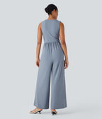 Combinaison décontractée SoftlyZero™ Airy à effet frais InstantCool à col V sans manches avec fronces, poches latérales et zip invisible, accès facile Easy Peasy