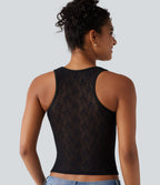 Débardeur casual SoftlyZero™ Airy à col U, dentelle contrastée, découpes et coussinets amovibles
