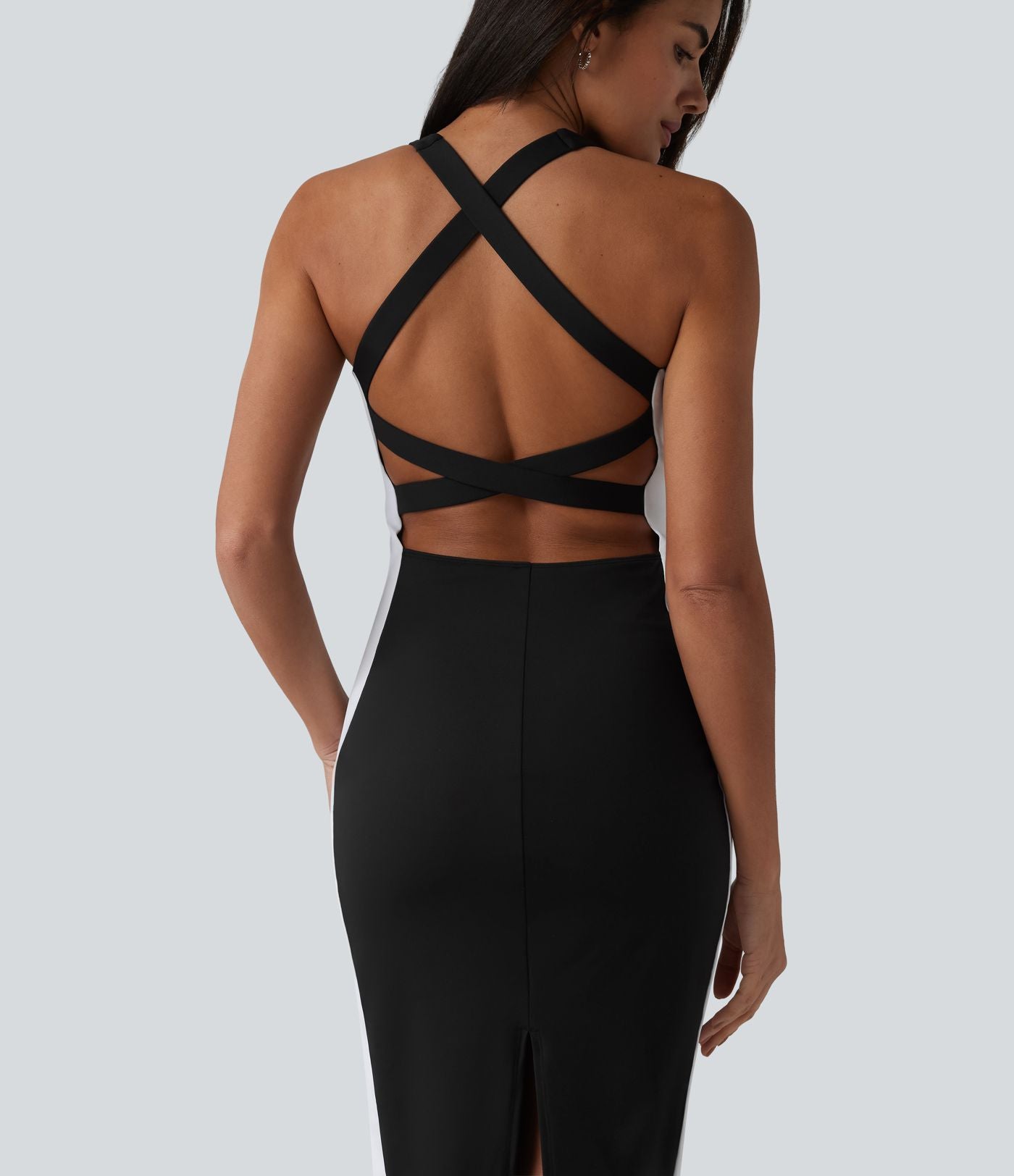 Robe midi moulante SoftlyZero™ Airy effet frais InstantCool color block avec brassière intégrée, effet gainant, short gainant intégré et bretelles croisées, accès facile Easy Peasy, protection solaire UPF50+