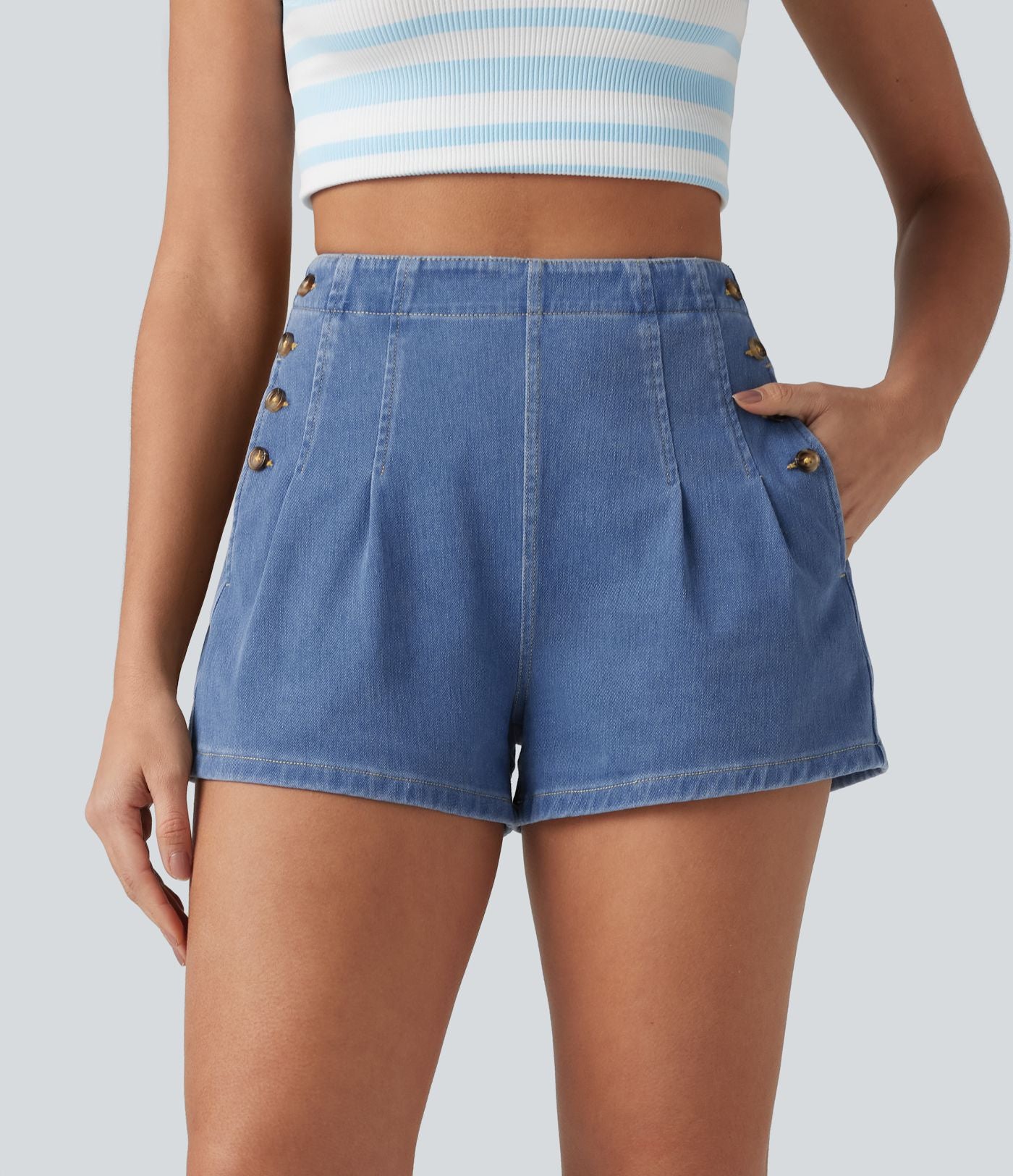 Halara Flex™ Short en denim taille haute 7,5 cm avec poches