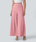 Pantalon décontracté fluide jambe large taille haute avec poches latérales