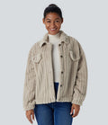 Veste décontractée en sherpa à col, boutons et manches longues