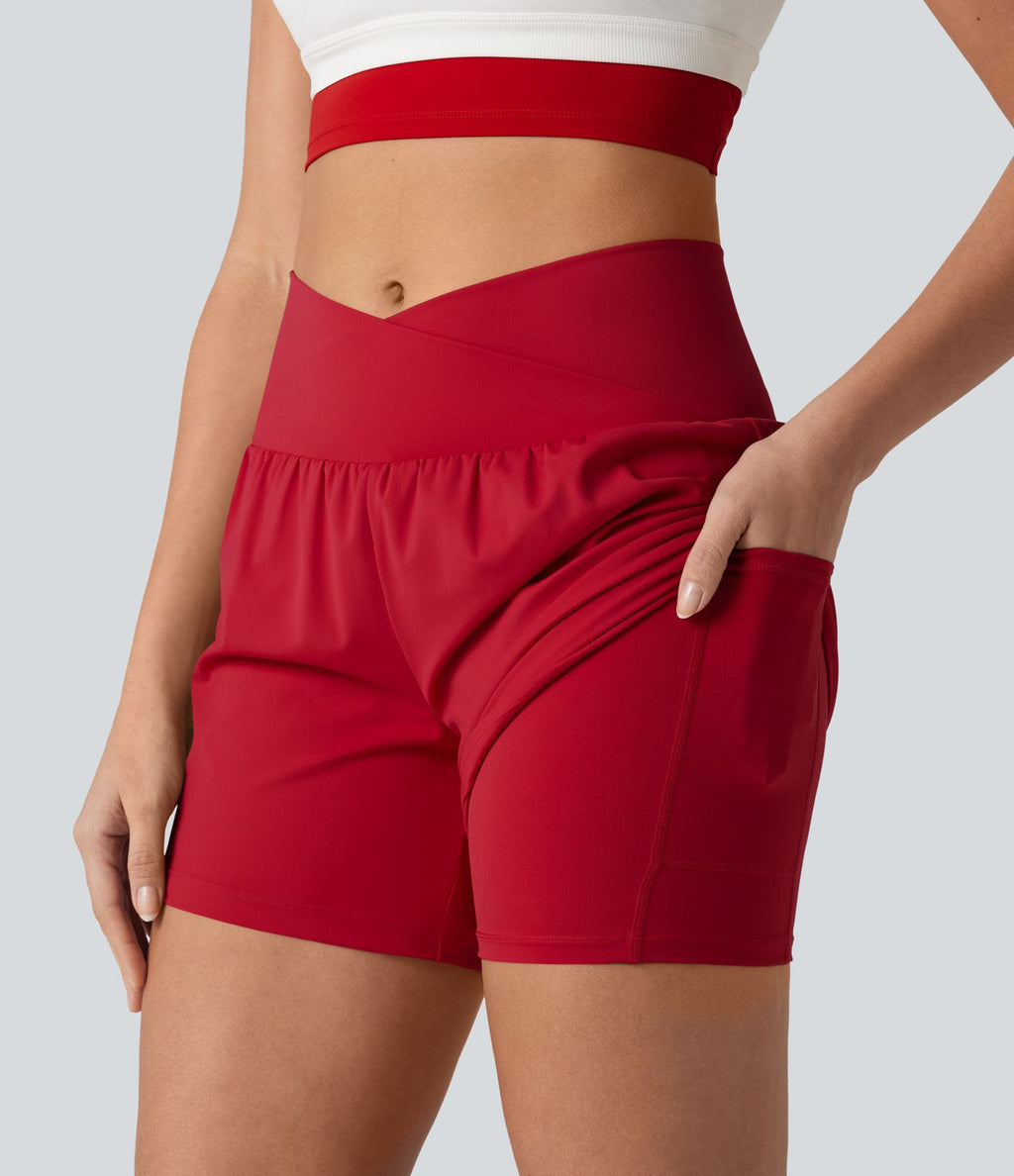 Short de yoga SoftlyZero™ Airy croisé taille haute 2-en-1 effet frais InstantCool 12,5 cm avec poches