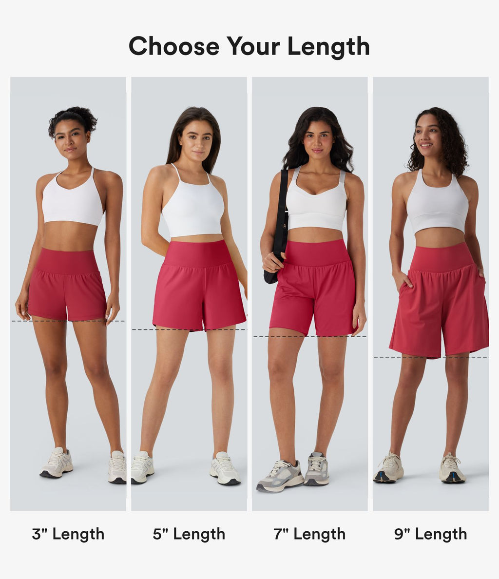Short 7,5cm Yoga 2 en 1 Super Taille Haute Poches Arrière Poches Cachées Latérales