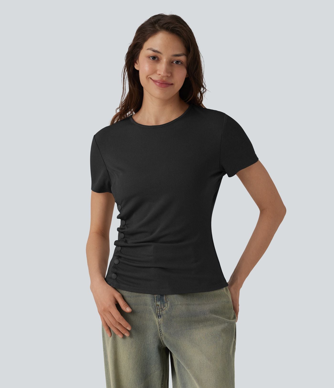 T-shirt col rond manches courtes avec boutons-pression