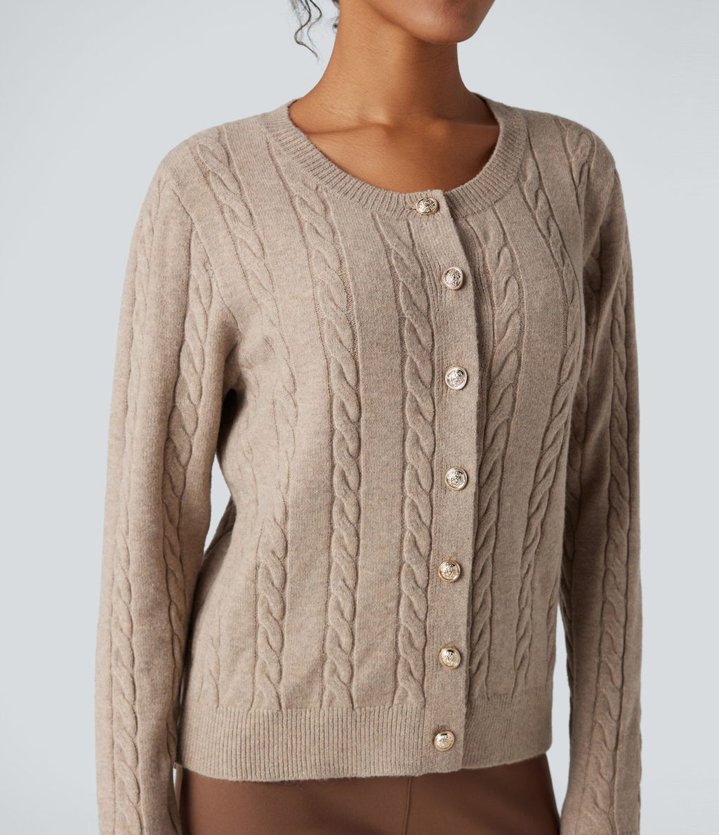 Cardigan tailleur col rond torsadé manches longues