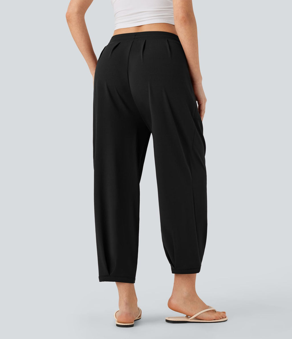 Pantalon décontracté fuselé à taille moyenne avec cordon et poches