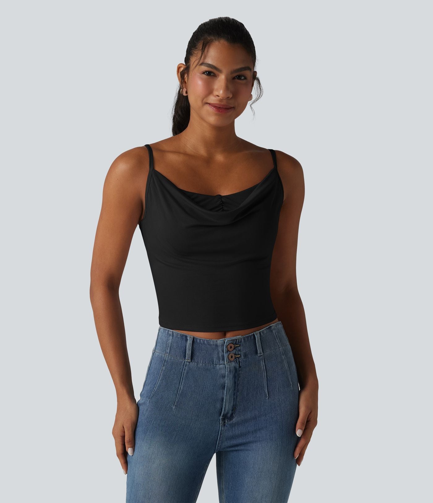 Débardeur casual en maille côtelée col bénitier bretelles réglables avec soutien-gorge intégré