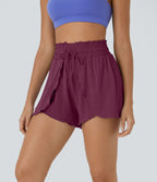 Short Casual 7,5cm Empilé Taille Haute Bordures Volantées Taille Élastique Cordon de Serrage