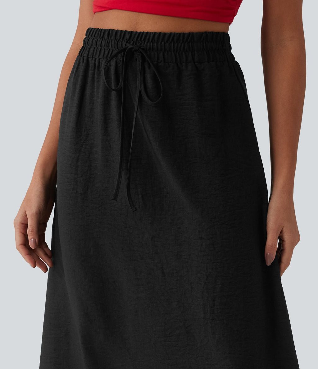 Jupe longue casual aspect lin taille haute avec cordon de serrage
