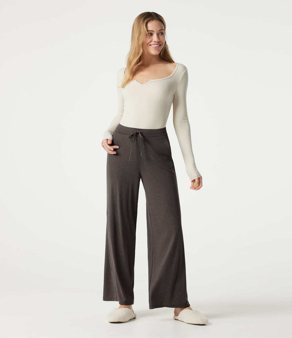 Pantalon de détente large taille mi-haute avec cordon de serrage et poches