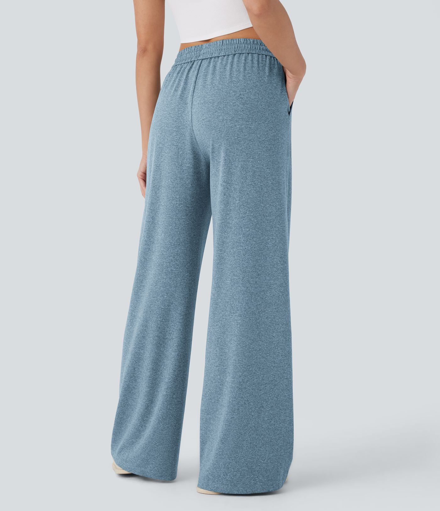 Pantalon large décontracté taille haute avec cordon de serrage et poches latérales