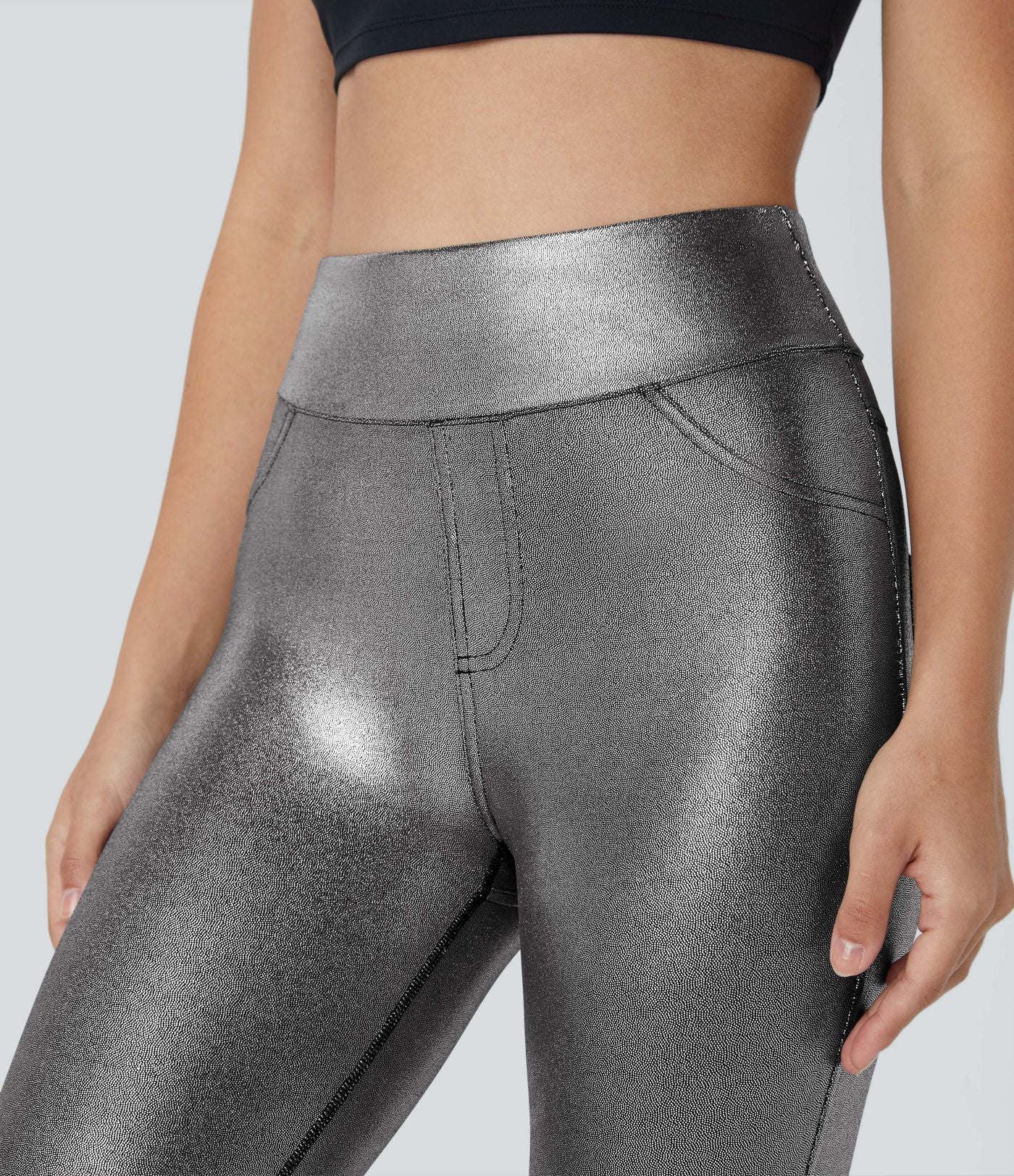 Softlyzero™ Legging Travail Taille Haute Tissu Enduit Poche Latérale Arrière