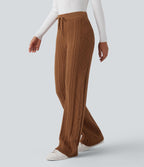 Pantalon décontracté en maille taille mi-haute avec cordon de serrage