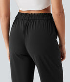 Pantalon jogging en lin stretch taille haute avec poches