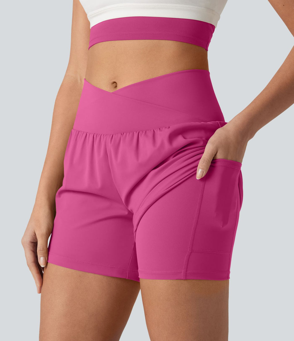 Short de yoga SoftlyZero™ Airy croisé taille haute 2-en-1 effet frais InstantCool 12,5 cm avec poches
