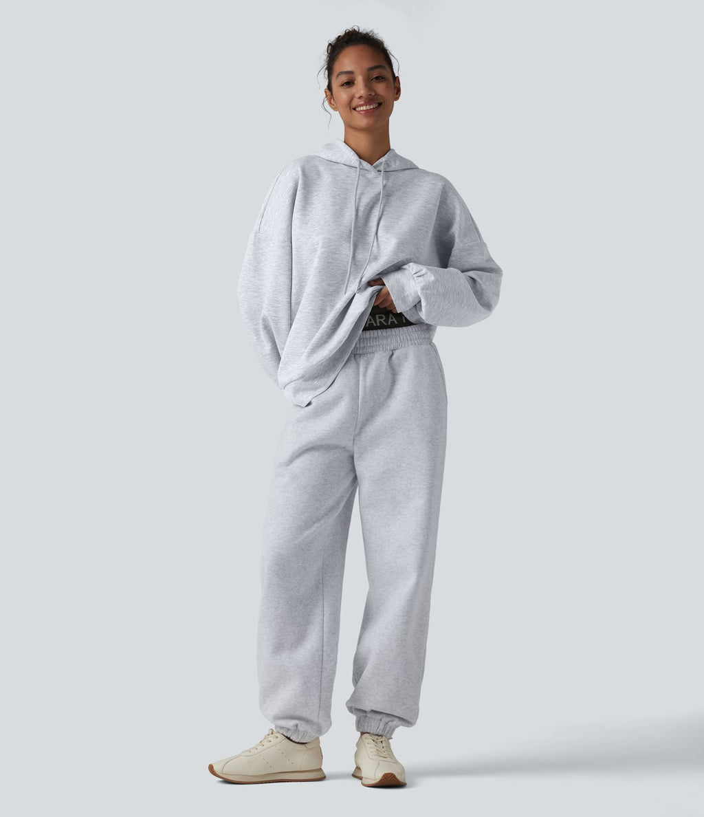 Jogging molleton taille haute repliable avec cordon de serrage et poches