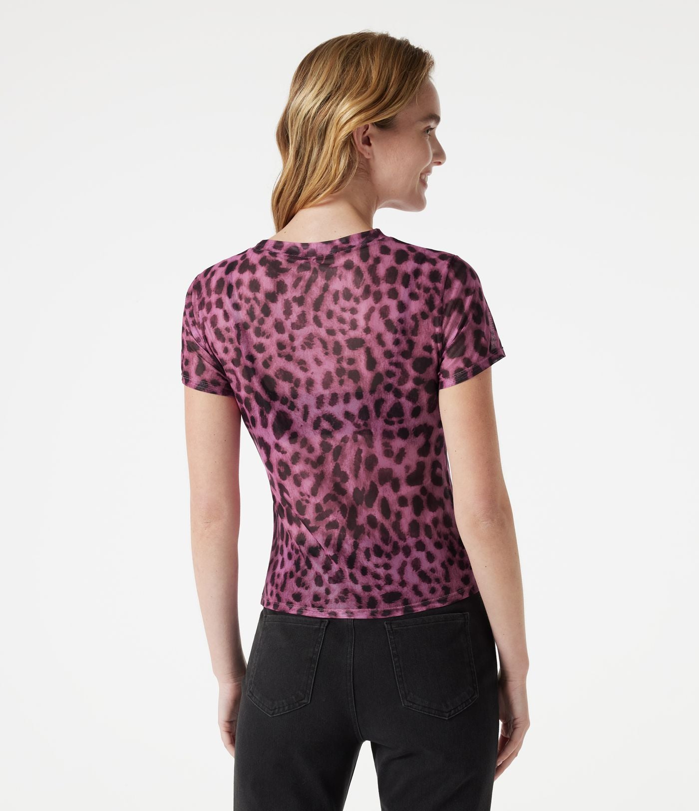 T-shirt décontracté col rond manches courtes imprimé léopard