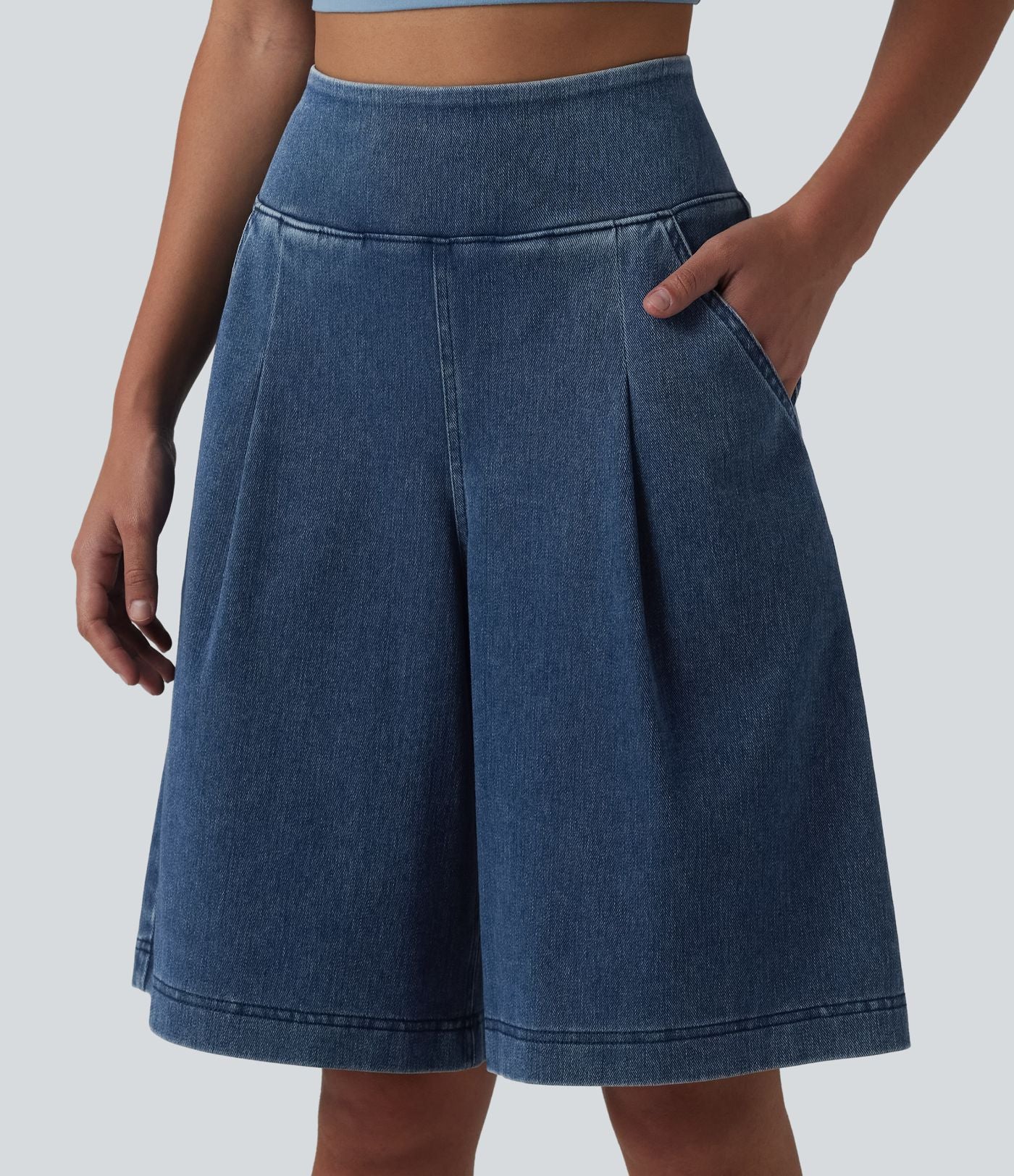 Halara Flex™ Short ample en jean décontracté taille haute 25 cm avec poches