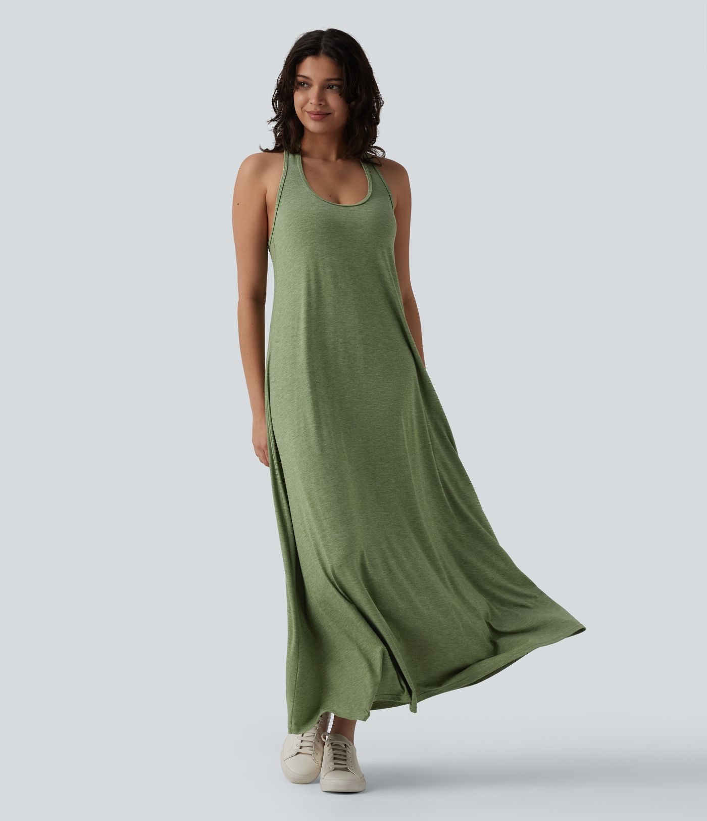 Robe longue fluide casual col U