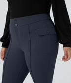 Pantalon cargo évasé taille haute grande taille avec poches à rabat latérales