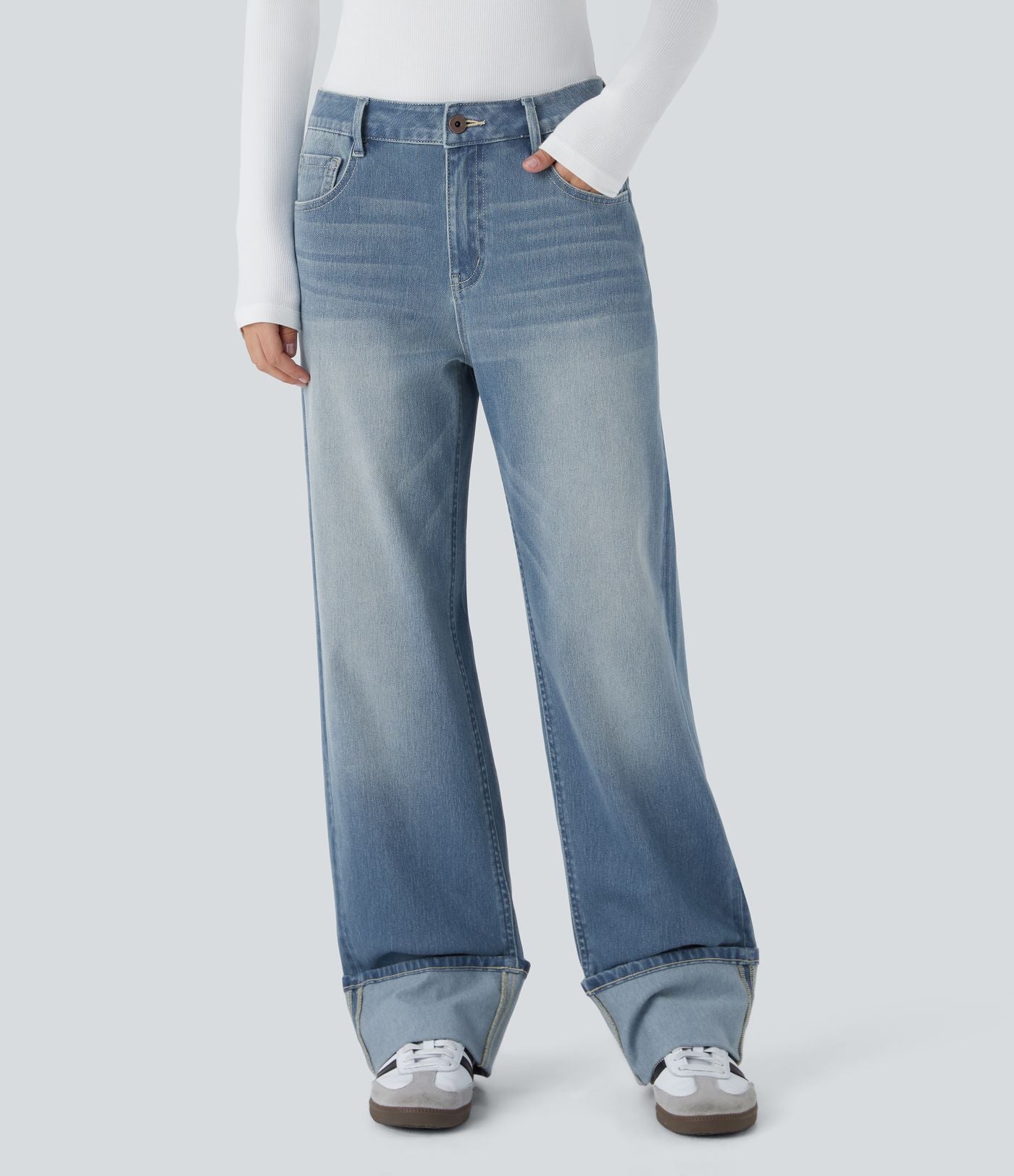 Jean boyfriend taille basse extensible délavé avec poches multiples Halara Flex™
