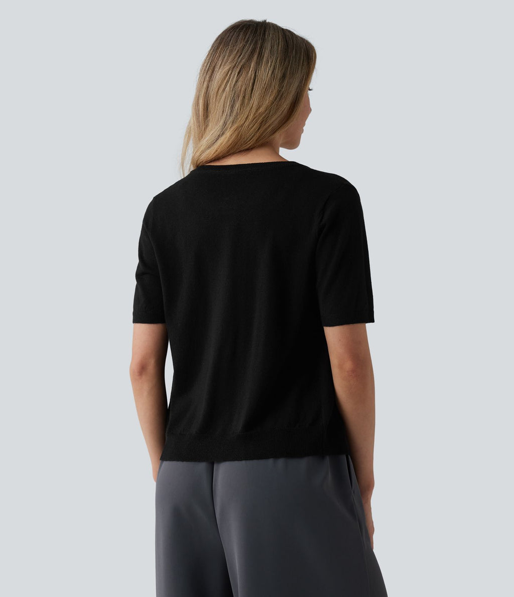 Gilet de travail col rond manches courtes mélange laine
