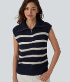 Pull décontracté sans manches demi-zip à rayures