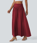Jupe longue fluide froncée taille haute
