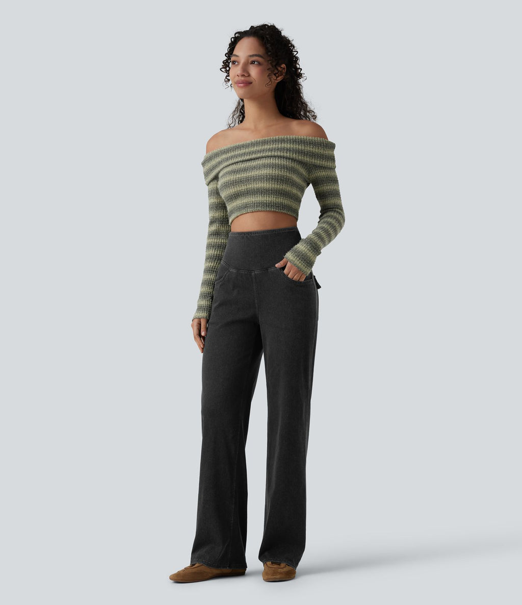 Jean Halara Flex™ taille haute gainant coupe droite décontracté avec poches
