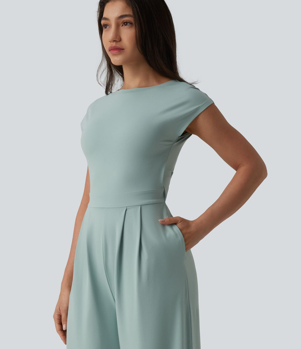 Combinaison casual dos ouvert torsadé avec soutien-gorge intégré et poches – Easy Peasy