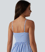 Robe longue fluide décontractée à bretelles motif vichy avec fermeture éclair invisible et poches