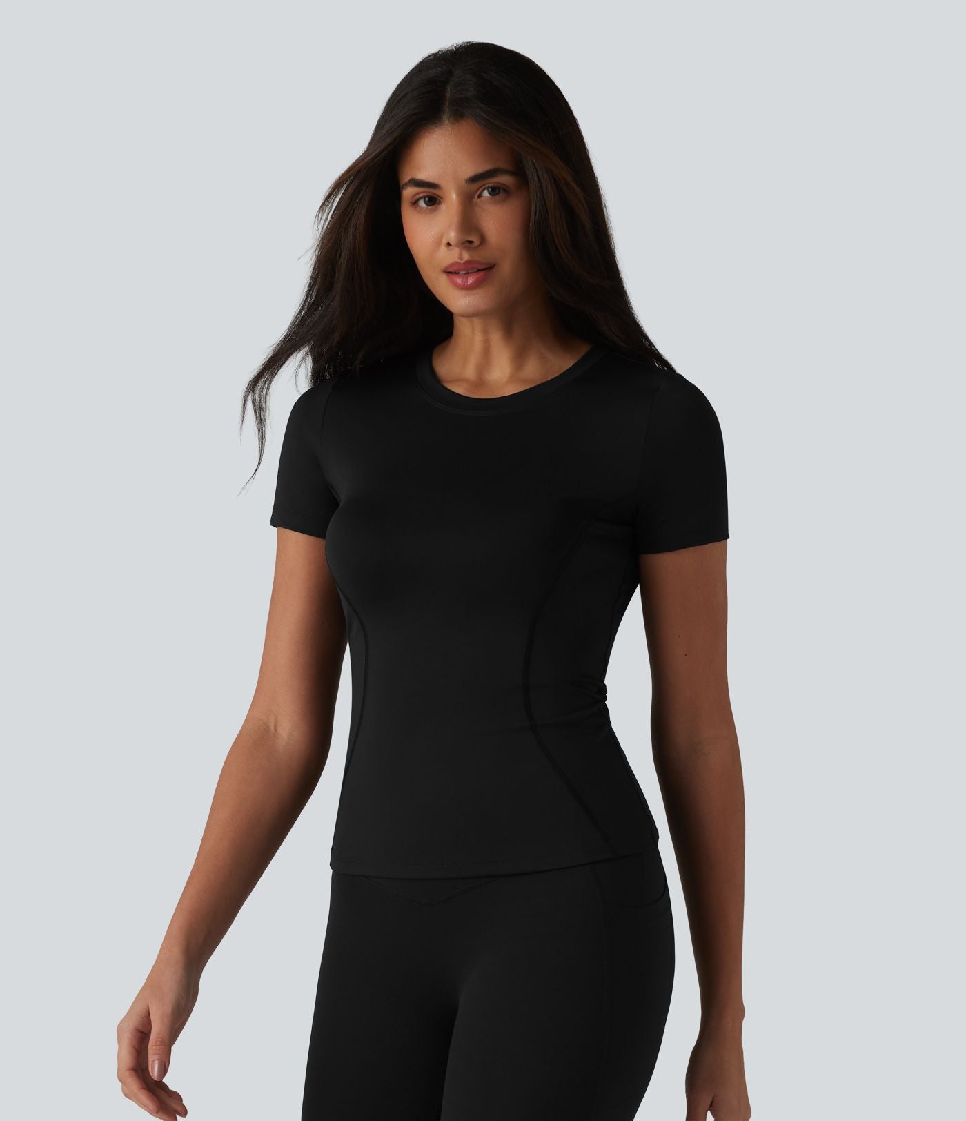 Haut de sport yoga SoftlyZero™ Airy col rond manches courtes mesh contrastant effet frais InstantCool, protection solaire UPF50+