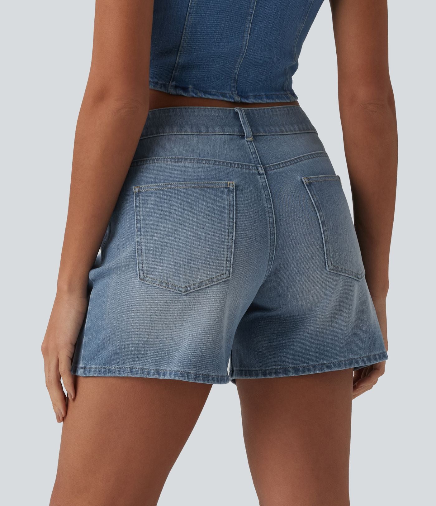 Short asymétrique en jean délavé Halara Flex™ taille basse à poches multiples