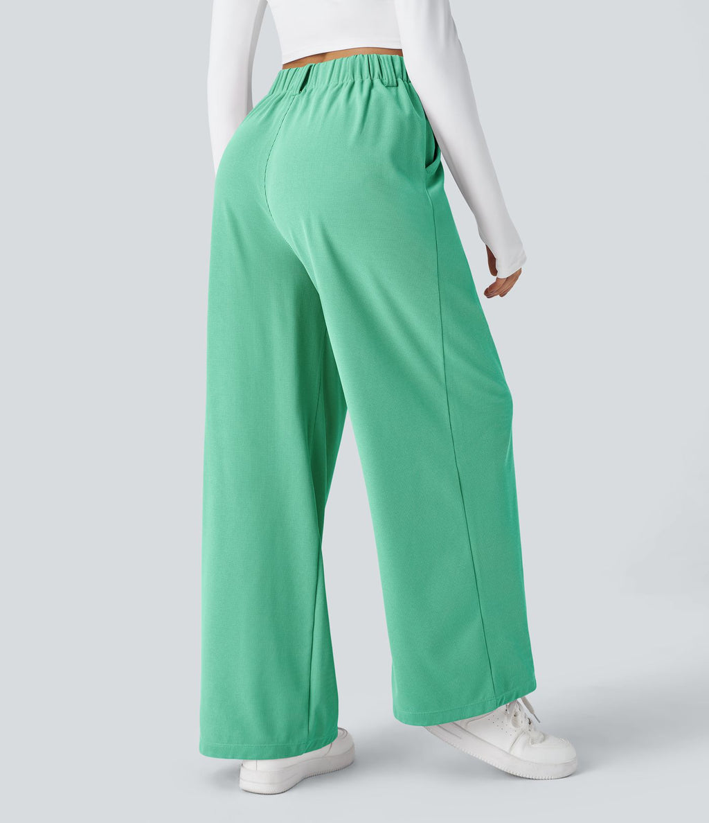 Pantalon Tailleur Large Fluide Halara Flex™ Gaufré Taille Haute Poches Latérales