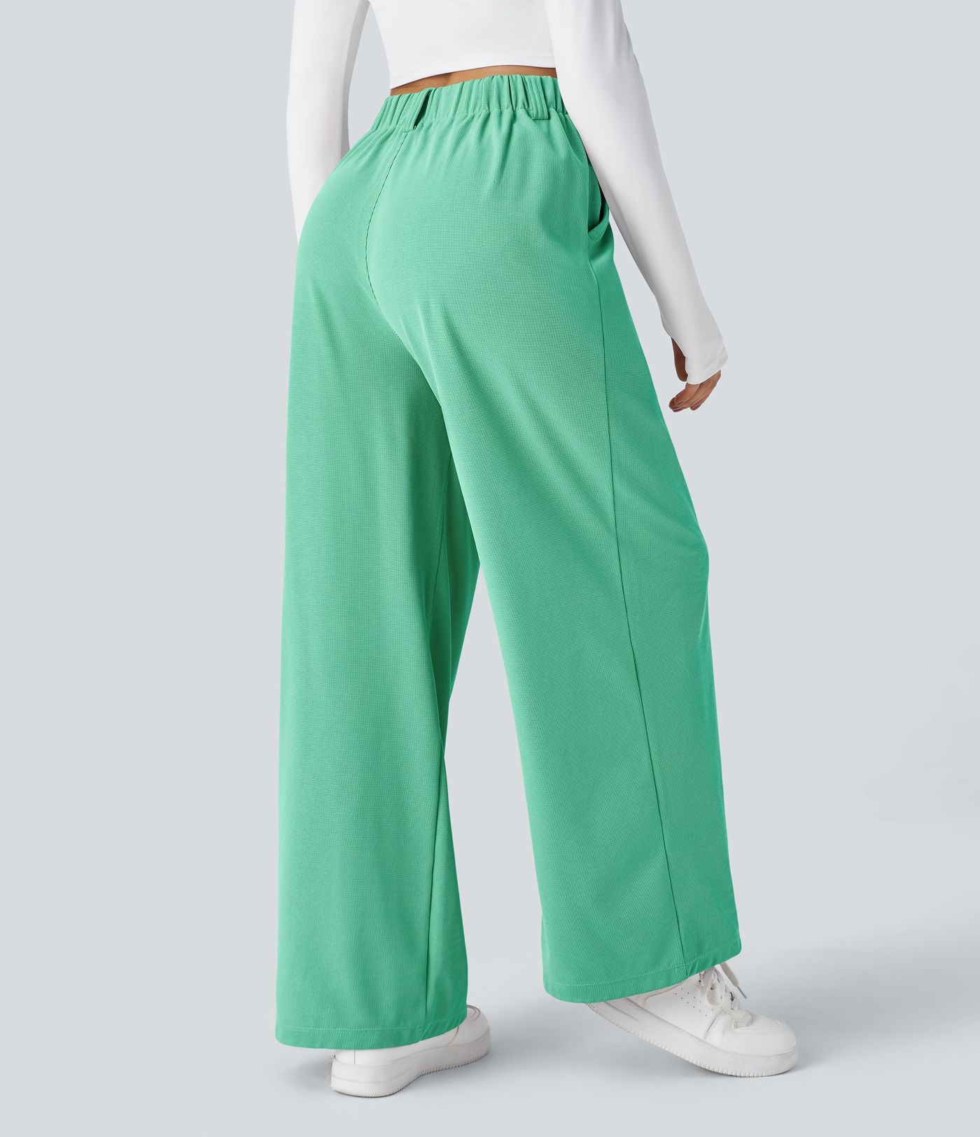 Pantalon Tailleur Large Fluide Halara Flex™ Gaufré Taille Haute Poches Latérales