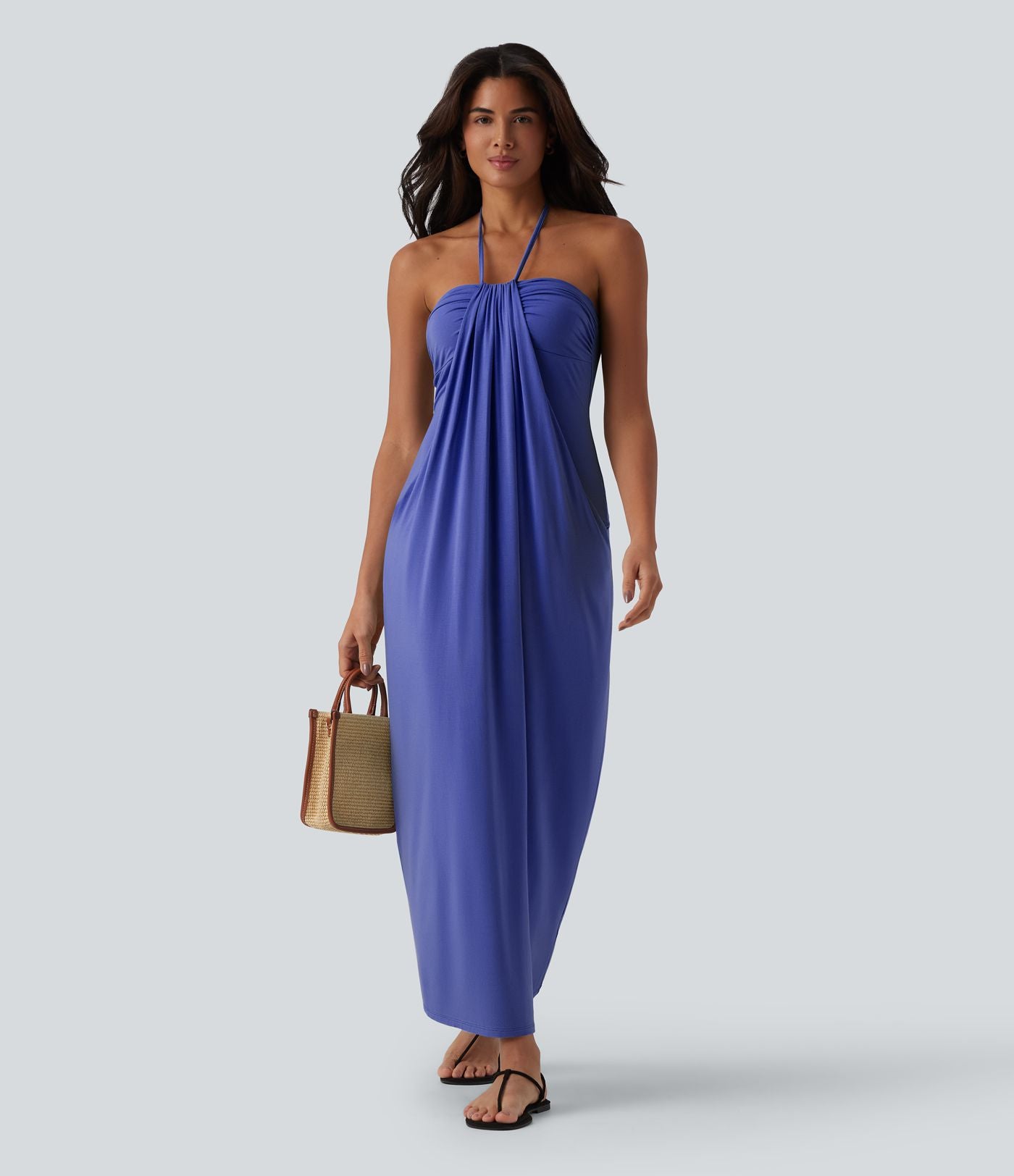 Robe longue dos nu col licou avec nœud et poches