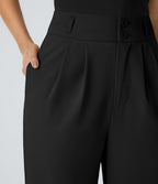 Pantalon de travail Halara Flex™ droit froncé avec poche zippée, taille haute