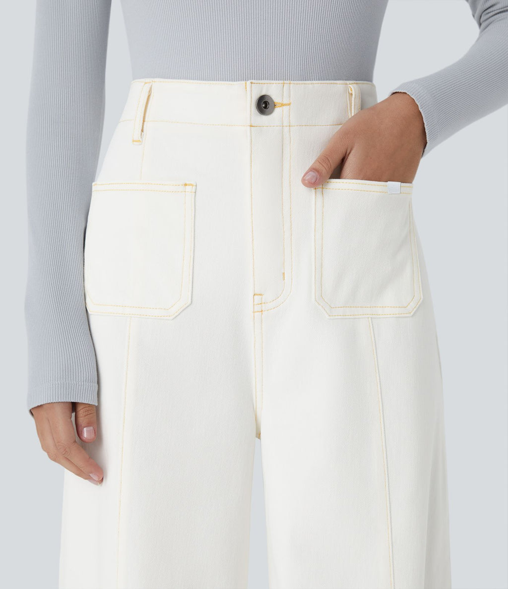 Halara Flex™ Jean large Palazzo et Taille Haute avec Poches Avant en Tricot Extensible Lavé